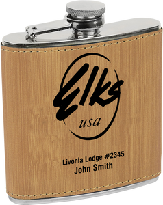 6 oz. Custom Elks Leatherette Flask