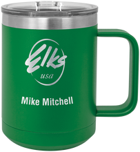 Load image into Gallery viewer, 15 oz. Vacuum Insulated custom elks polar camel mug with slider lid in green
