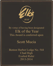 Load image into Gallery viewer, Black and Gold Elks leatherette plaque award
