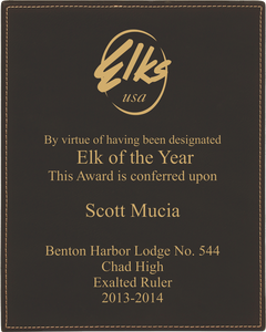 Black and Gold Elks leatherette plaque award